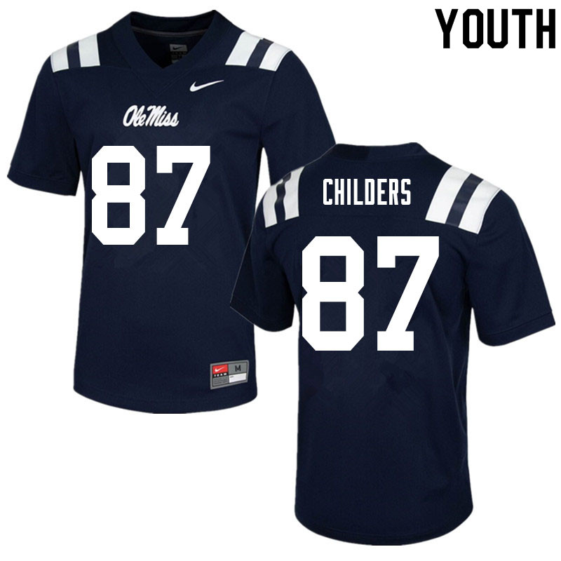 Youth #87 Garrett Childers Ole Miss Rebels College Football Jerseys Sale-Navy